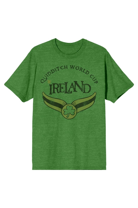 Harry Potter Quidditch World Cup Ireland Men's Green Short Sleeve Crew Neck Tee-Medium