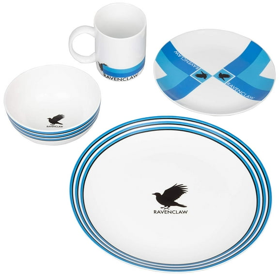 Harry Potter Ravenclaw 16 Piece Porcelain Dinnerware Set for 4 - Includes 4 Dinner Plates, 4 Salad Plates, 4 Bowls and 4 Mugs