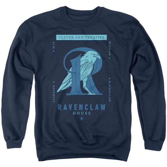 Harry Potter Ravenclaw Clever and Creative Unisex Adult Crewneck Sweatshirt, Navy, 2X-Large