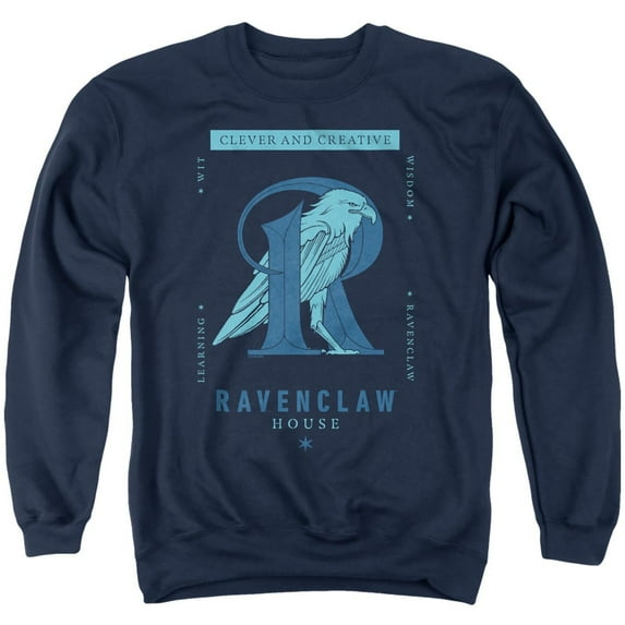 Harry Potter Ravenclaw Clever and Creative Unisex Adult Crewneck Sweatshirt, Navy, 3X-Large
