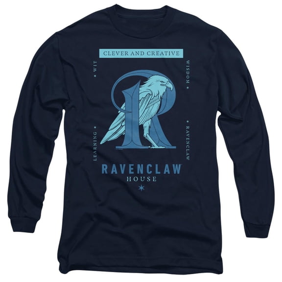 Harry Potter Ravenclaw Clever and Creative Unisex Adult Long-Sleeve T Shirt, Navy, Medium