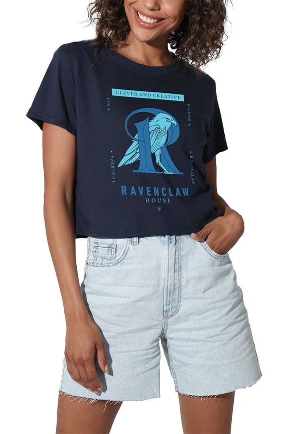 Ravenclaw Clever and Creative Women's Crop Top T-Shirt, Navy, Small