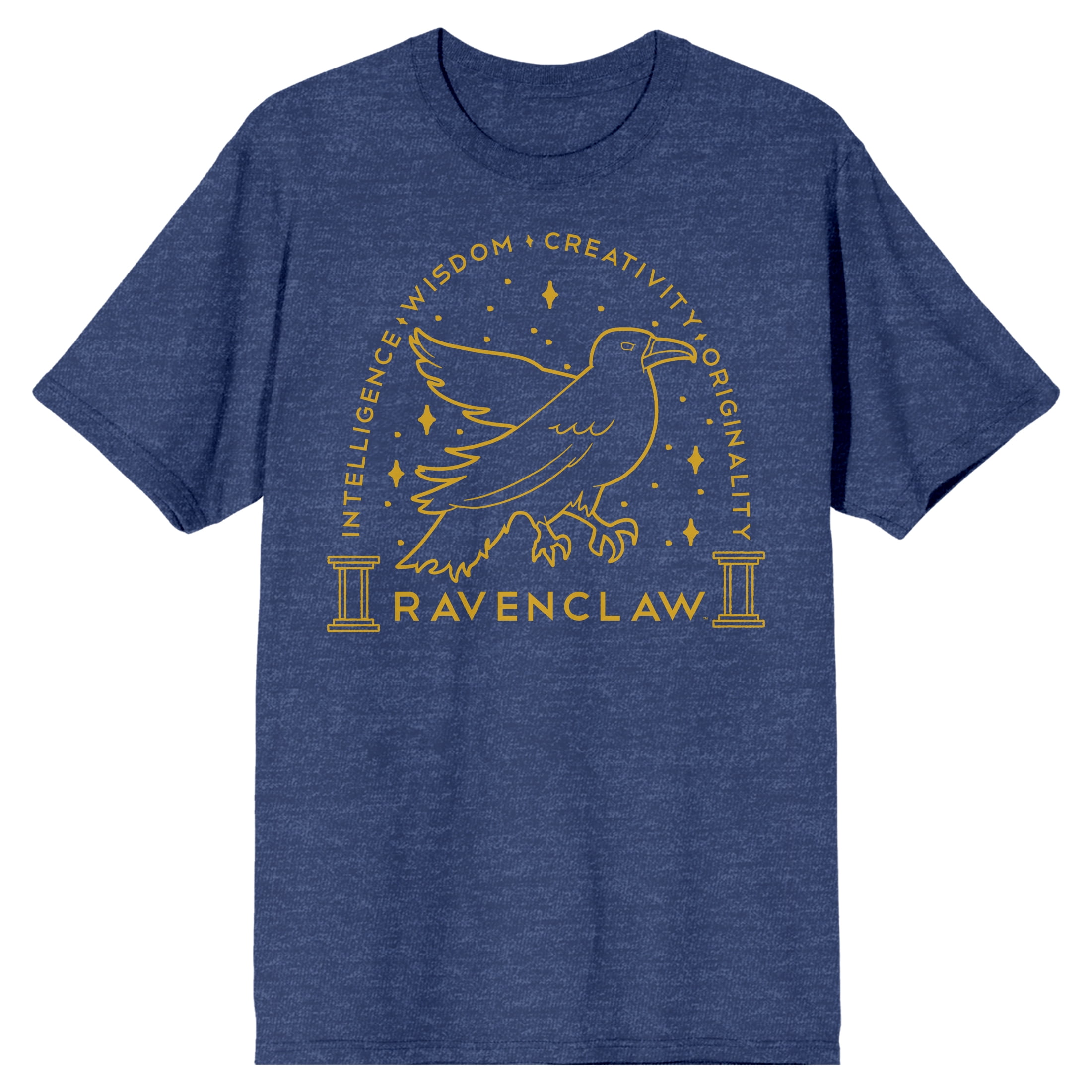 Harry Potter Ravenclaw Crest Gold Line Art Men's Navy Heather T-shirt-Small
