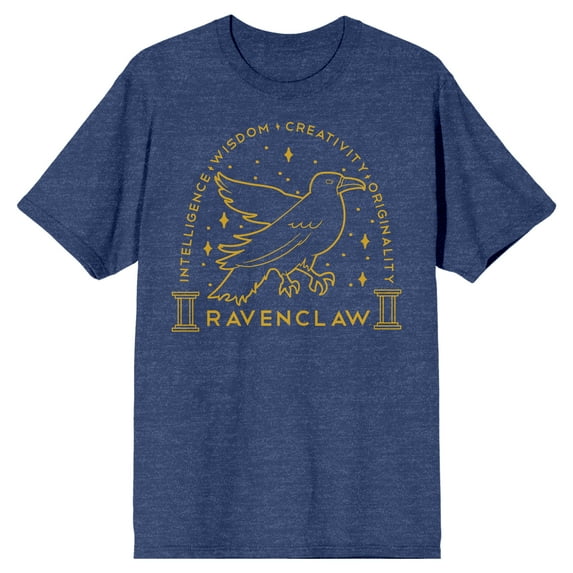 Harry Potter Ravenclaw Crest Gold Line Art Men's Navy Heather T-shirt-XXL