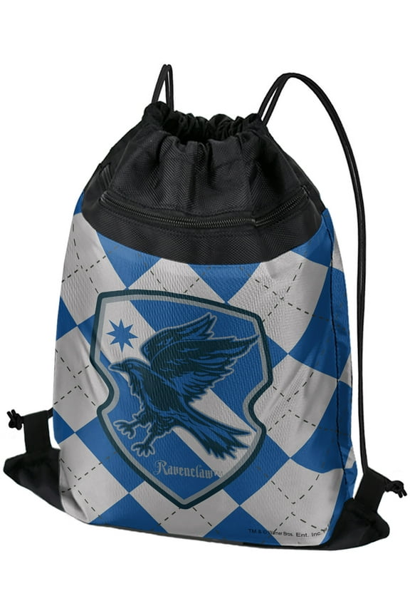 Harry Potter Ravenclaw Plaid Sigil Drawstring Backpack Sports Bag Sackpack 17" x 13", Perfect for Gym, Yoga or Practice