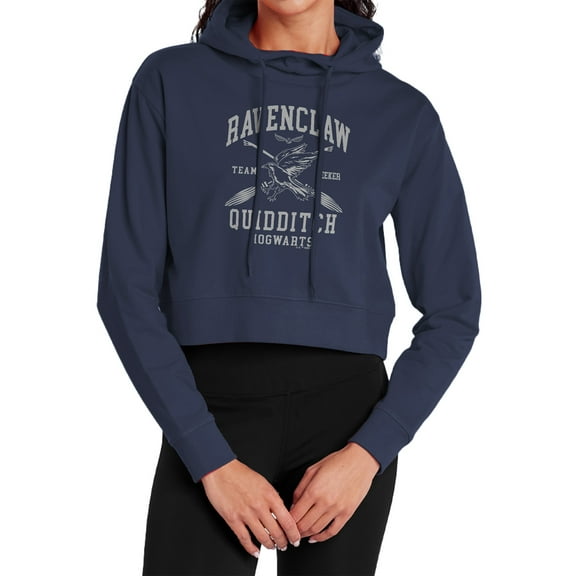 Harry Potter Ravenclaw Quidditch Arch Women's Cropped Hoodie Pullover Sweatshirt, Navy, Large