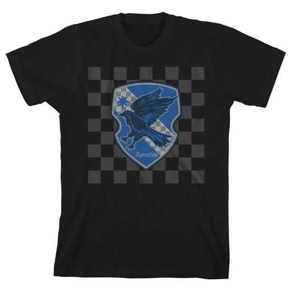 Harry Potter Ravenclaw Shield on Checkered Background Boy's Black T-shirt-XS