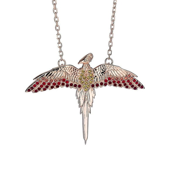 Harry Potter Rose Gold Plated Sterling Silver Fawkes Necklace with Crystals