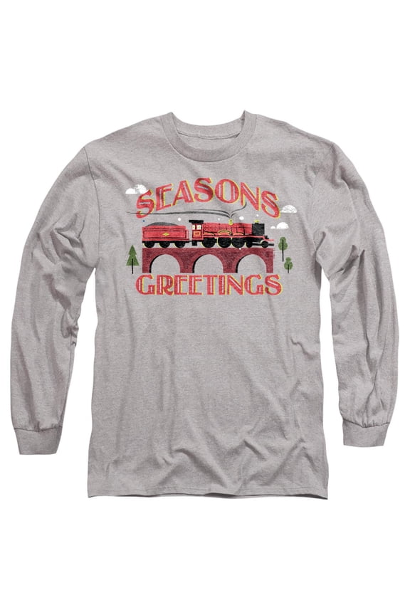 Seasons Greetings Christmas Hogwarts Express Unisex Adult Long-Sleeve T Shirt, Athletic Heather, Large