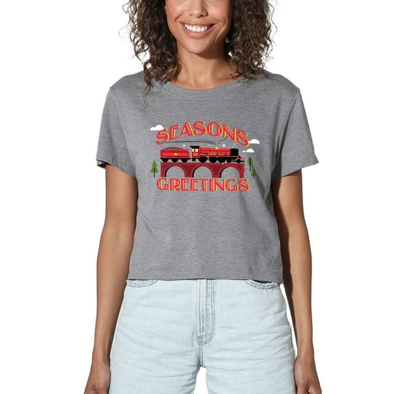 Harry Potter Seasons Greetings Christmas Hogwarts Express Women's Crop Top T-Shirt, Athletic Heather, Small