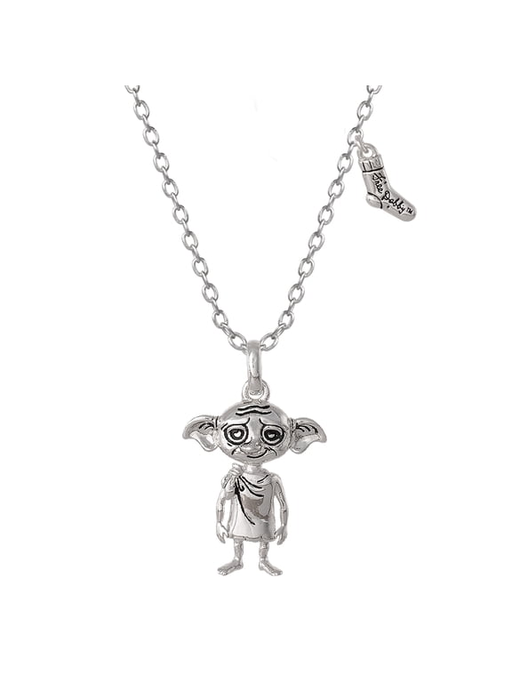 Silver Plated Dobby House Elf and Sock Charm 18" Necklace, Officially Licensed