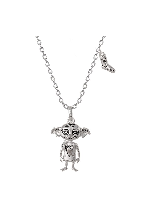 Silver Plated Dobby House Elf and Sock Charm 18" Necklace, Officially Licensed
