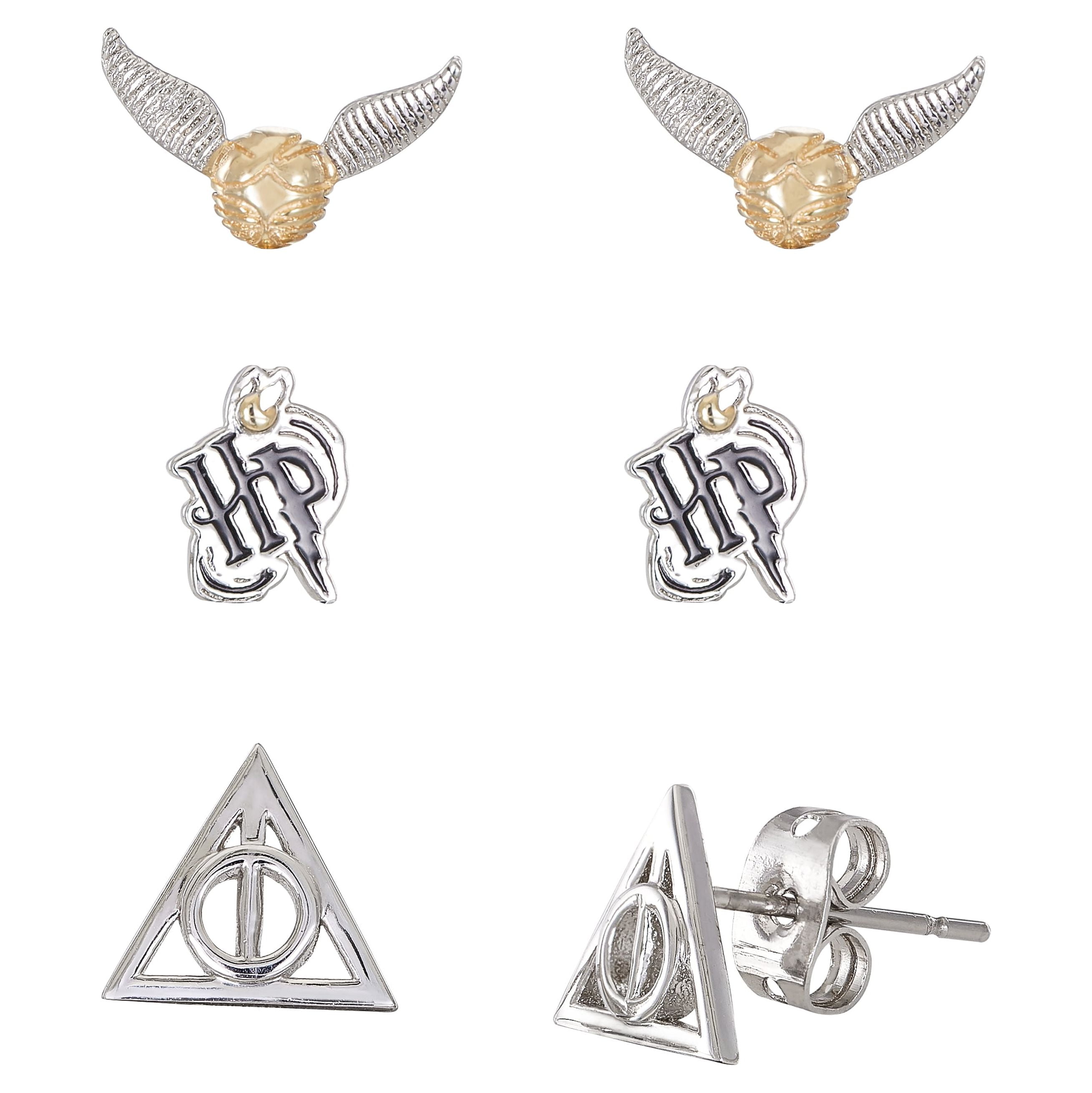 Harry Potter Jewelry Gift Set Silver Plated Snitch Logo Deathly Hollows Earrings Walmart
