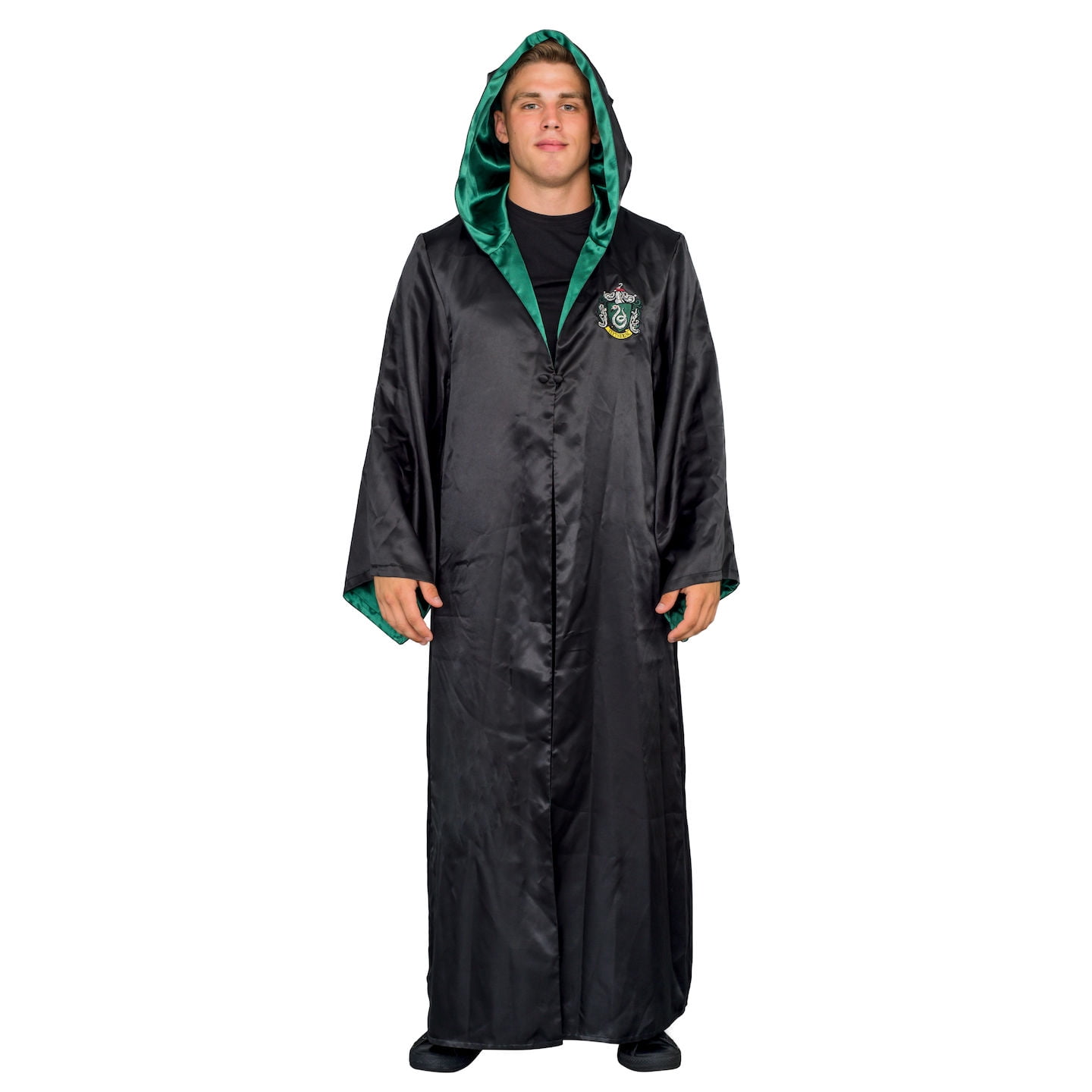 Harry Potter Slytherin Costume Black and Green Long Robe with Hood 