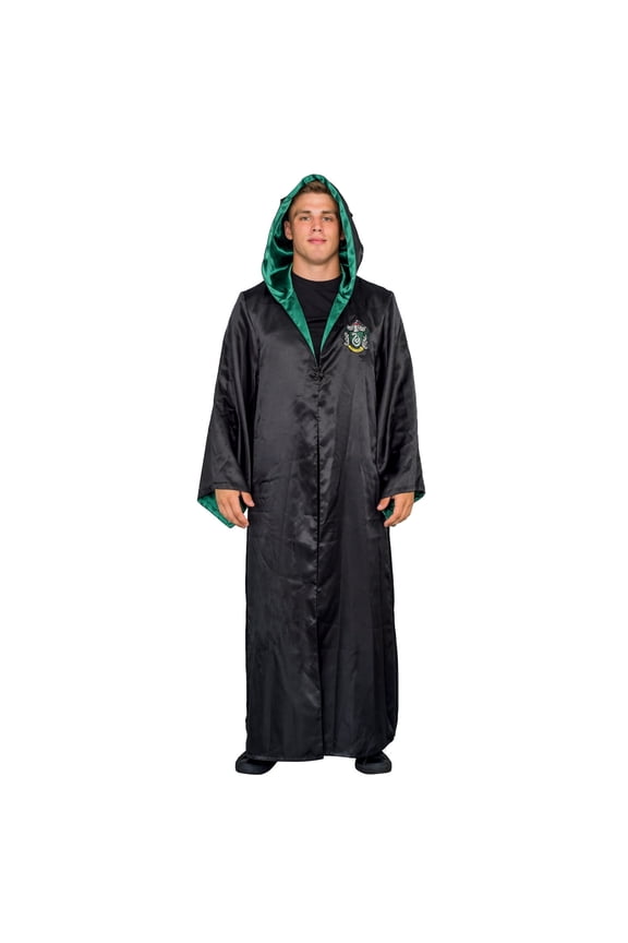 Harry Potter Slytherin Costume Black and Green Long Robe with Hood