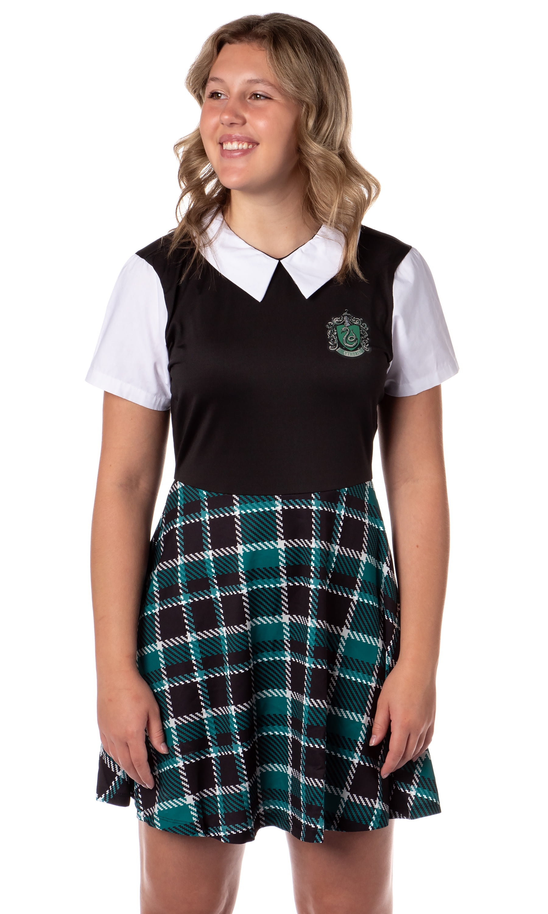 Harry Potter Slytherin Costume Dress Cosplay Plaid Skirt For Women Juniors  (MD)