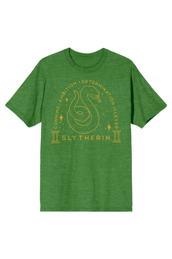Harry Potter Slytherin Crest Gold Line Art Men's Green Heather T-shirt-Small