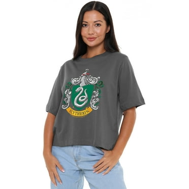 Harry Potter Slytherin Crest Women's Boxy Cropped T-Shirt Casual Graphic Tee