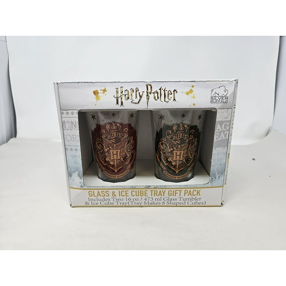 Harry Potter Slytherin & Gryffindor 16oz Glass & Ice Cube Tray Gift Pack