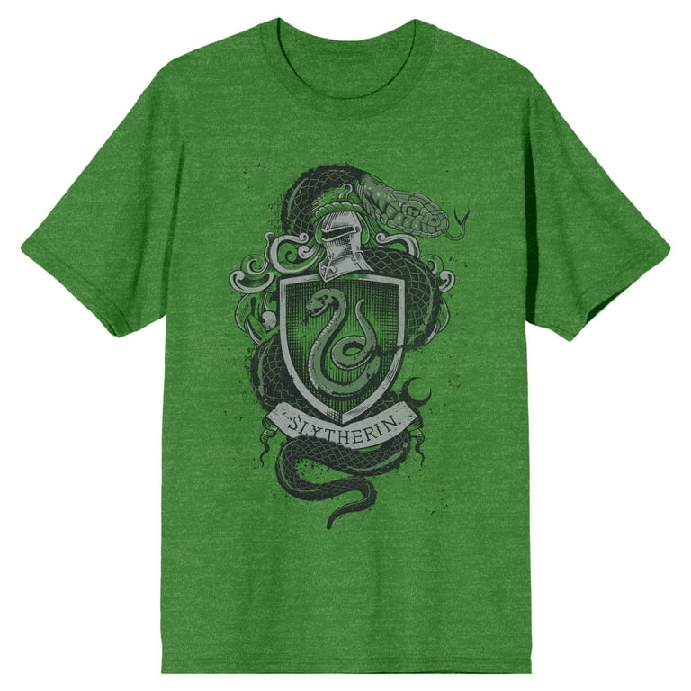 Harry Potter Slytherin House Crest Crew Neck Short Sleeve Kelly Green Heather Men s T shirt Small