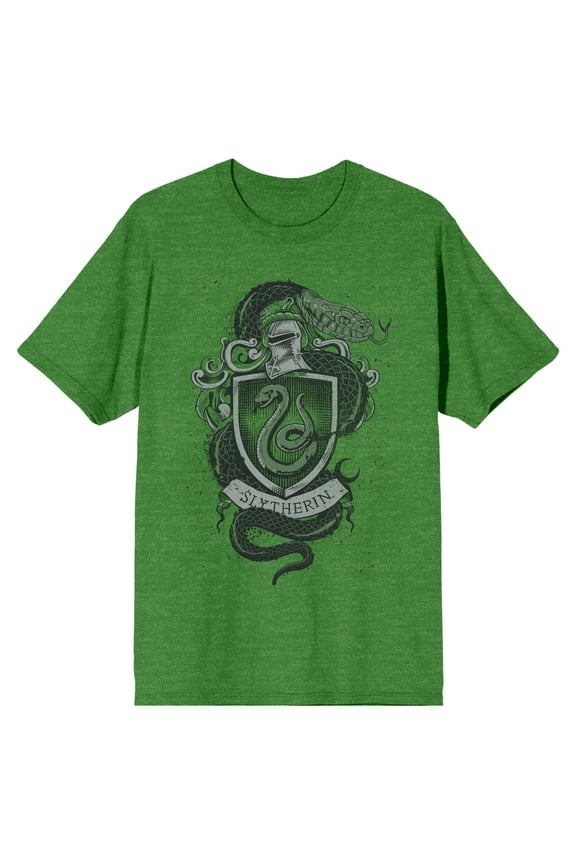 Harry Potter Slytherin House Crest Crew Neck Short Sleeve Kelly Green Heather Men's T-shirt-XXL