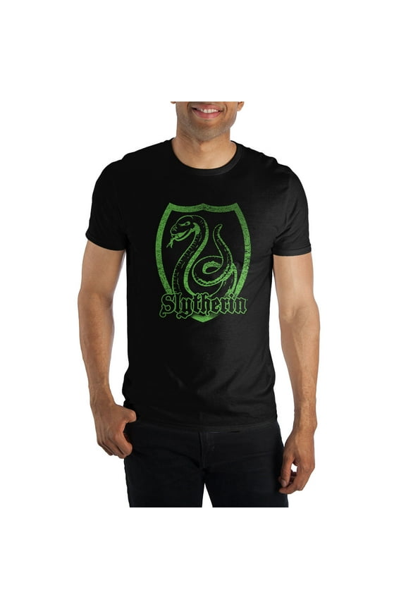 Harry Potter Slytherin Logo Specialty Soft Hand Print Men's Black Tee T-Shirt Shirt-XX-Large