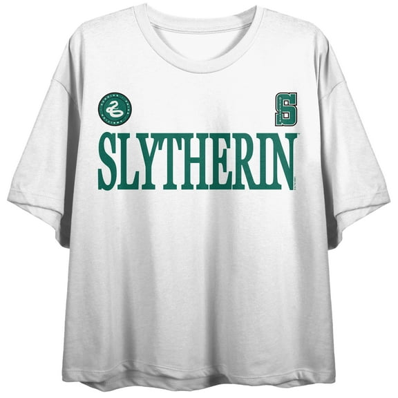 Harry Potter Slytherin Mascot Women's White Crew Neck Short Sleeve Crop Top