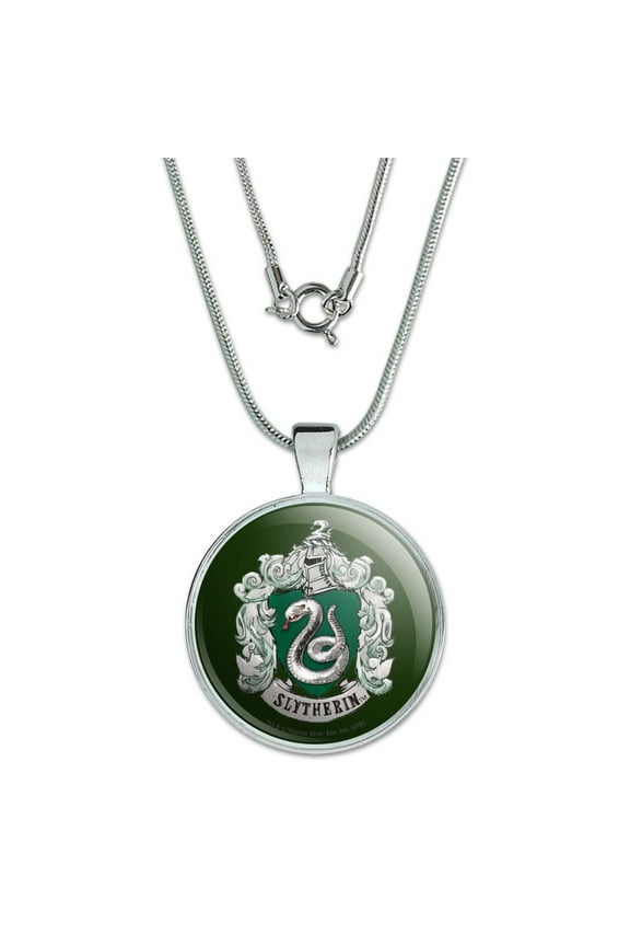 Harry Potter Slytherin Painted Crest 1" Pendant with Sterling Silver Plated Chain