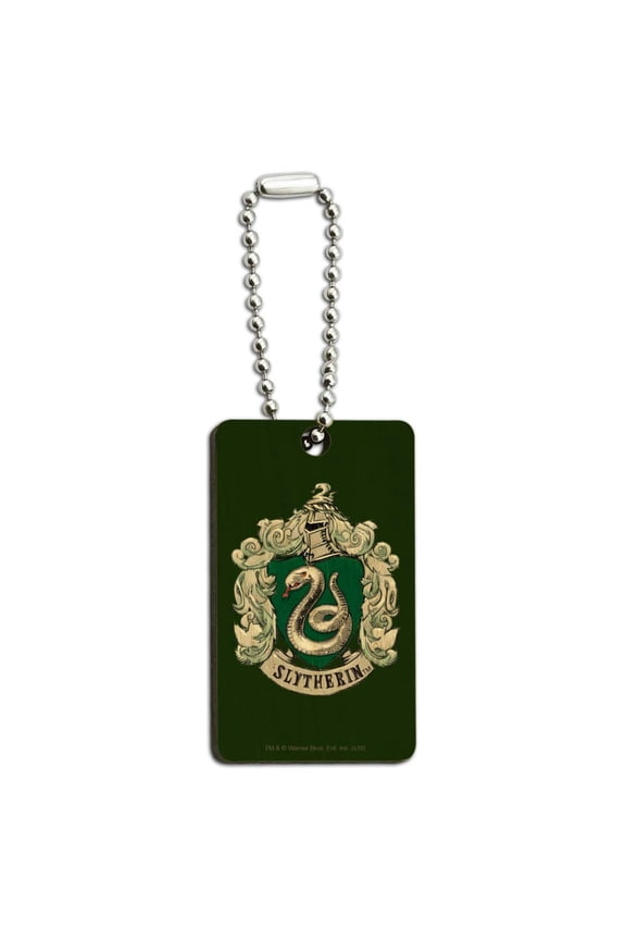 Harry Potter Slytherin Painted Crest Wood Wooden Rectangle Keychain Key Ring