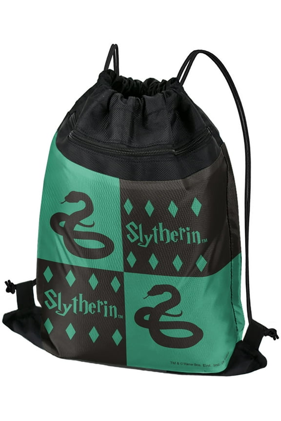 Harry Potter Slytherin Pattern Drawstring Backpack Sports Bag Sackpack 17" x 13", Perfect for Gym, Yoga or Practice