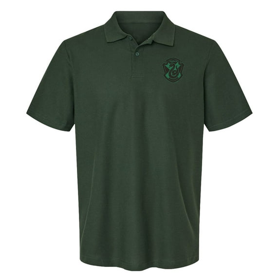 Harry Potter Slytherin Plaid Sigil Cotton Polo Shirt, Hunter Green, Large