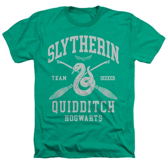 Harry Potter Slytherin Quidditch Arch Unisex Adult Heather T Shirt, Kelly Green Heather, Large