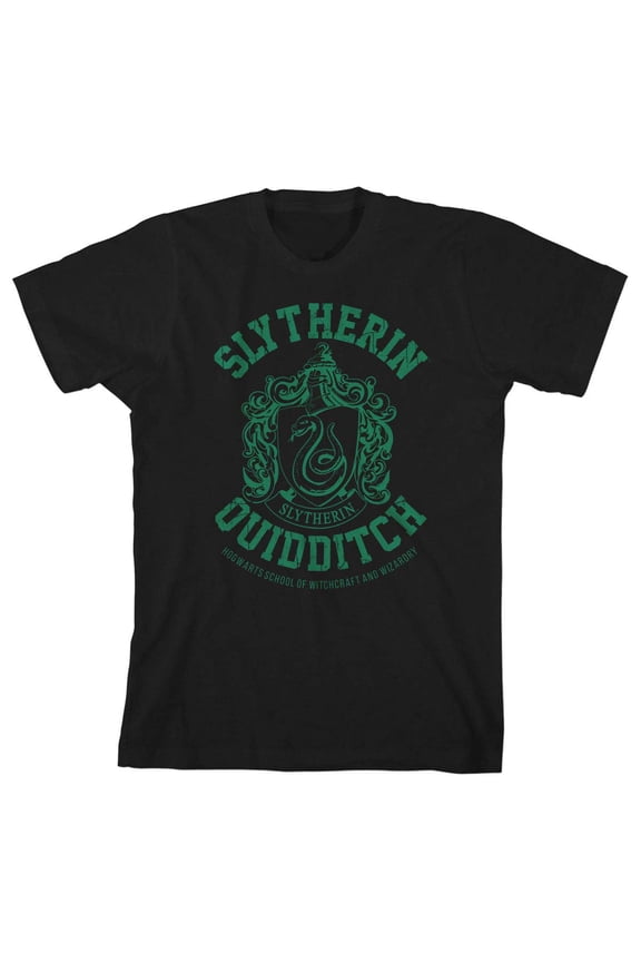 Harry Potter Slytherin Quidditch Boy's Black Tee-M