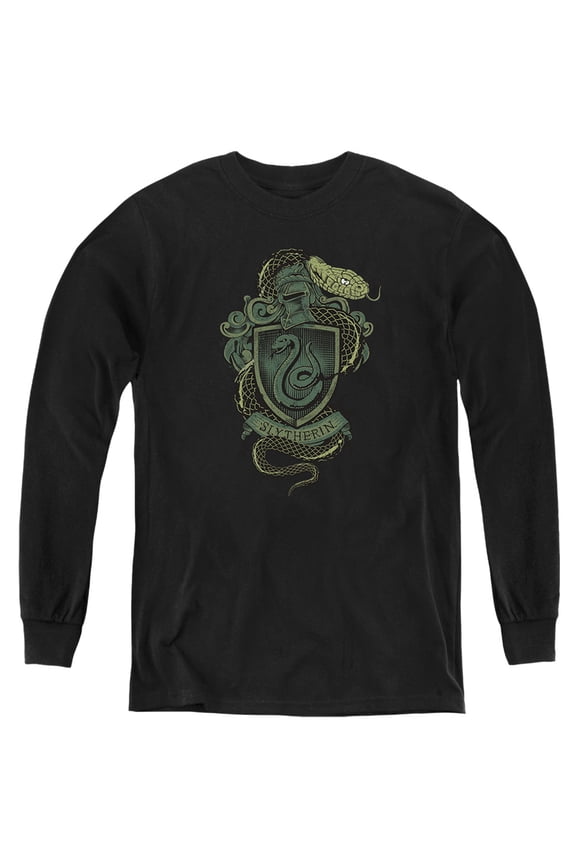 Slytherin Snake Crest Kids Long Sleeve T Shirt (Small) for Youth Boys and Girls, Black