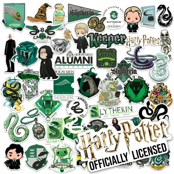 Harry Potter Slytherin Theme Sticker Pack Die Cut Vinyl Large Deluxe Stickers Variety Pack - Laptop, Water Bottle, Scrapbooking, Tablet, Skateboard, Indoor/Outdoor - Set of 50