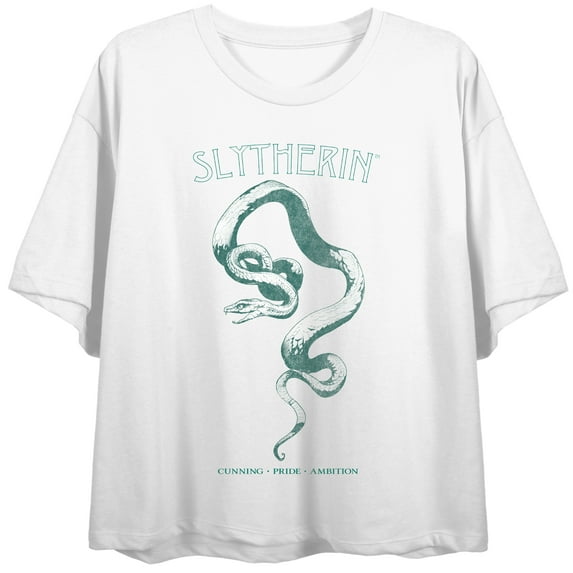 Harry Potter Slytherin Traits Juniors White Boyfriend Crop T-shirt-XL