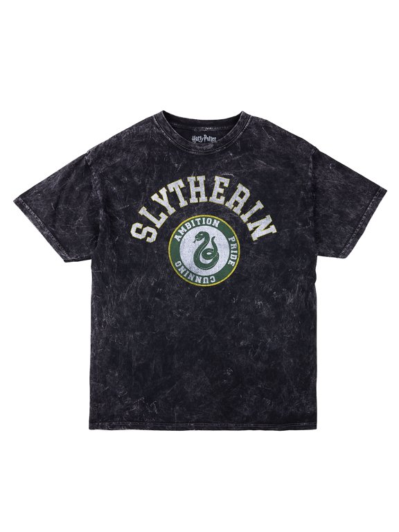 Harry Potter Slytherin Varsity Men's Black Vintage Mineral Wash Crew Neck Short Sleeve T-shirt-Medium