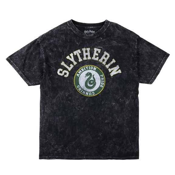 Harry Potter Slytherin Varsity Men's Black Vintage Mineral Wash Crew Neck Short Sleeve T-shirt-Small
