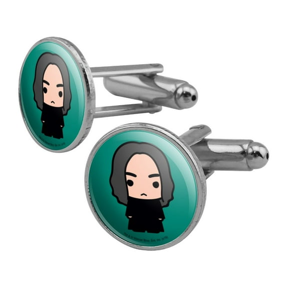 Harry Potter Snape Cute Chibi Character Round Cufflink Set Silver Color