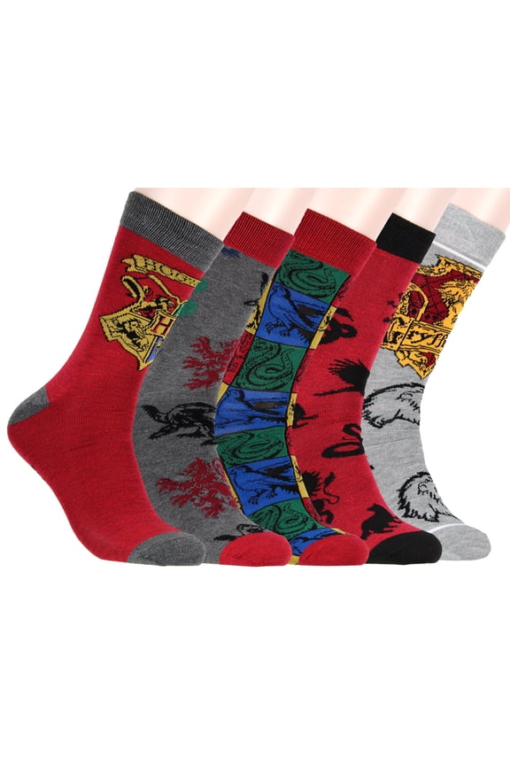 Harry Potter Socks House Crest and Animal Designs 5 Pack Adult Crew Socks