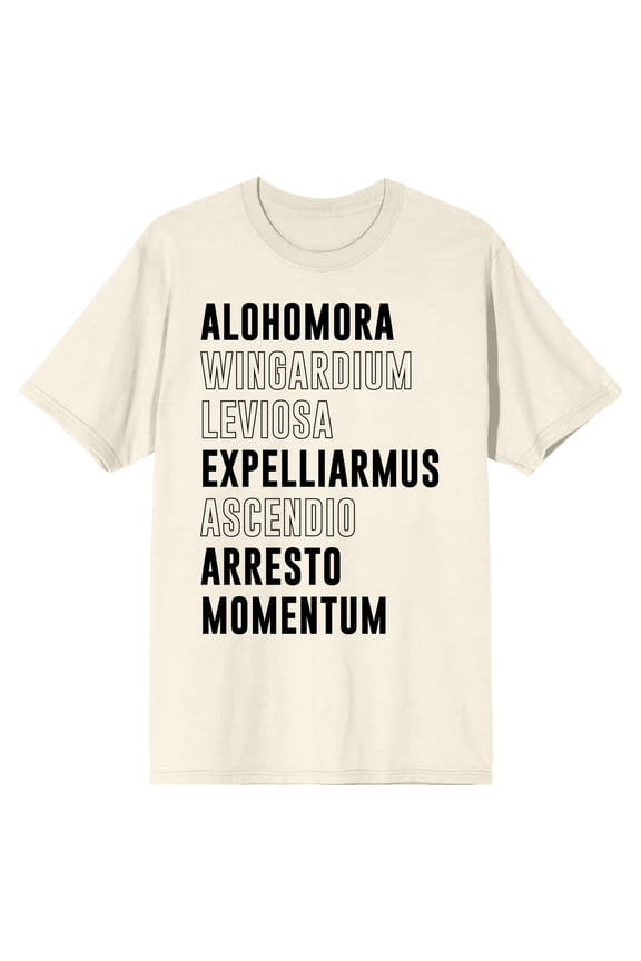 Harry Potter Spells Simple Text Men's Natural Ground T-shirt-3XL