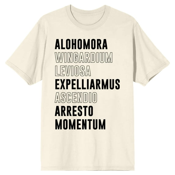 Harry Potter Spells Simple Text Men's Natural Ground T-shirt-3XL