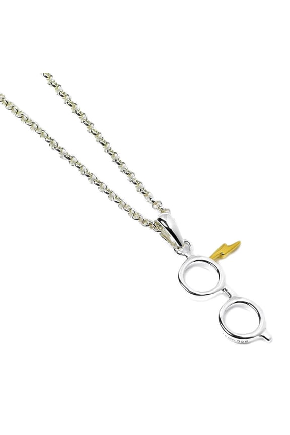 Sterling Silver Lightning Bolt and Glasses Necklace