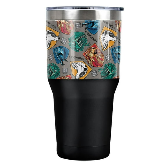 Harry Potter Stylized Houses Pattern Stainless Steel Tumbler 30 oz Coffee Travel Cup, Vacuum Insulated & Double Wall with Leakproof Sliding Lid