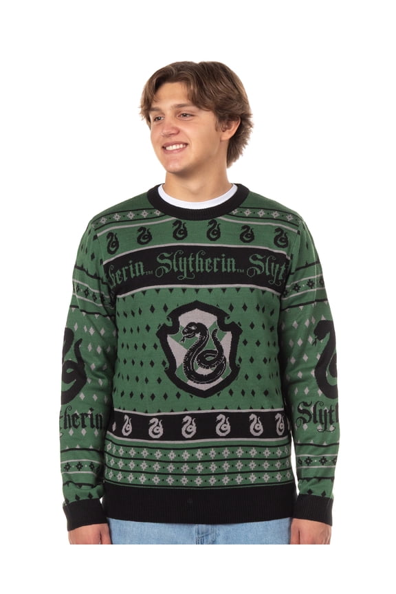 Harry Potter Sweater Men's Hogwarts House Crests Logo Ugly Christmas Sweater Crewneck Knit Pullover