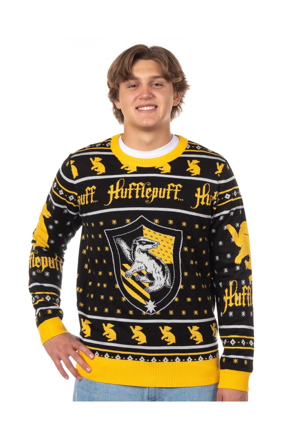 Harry Potter Sweater Men's Hogwarts House Crests Logo Ugly Christmas Sweater Crewneck Knit Pullover