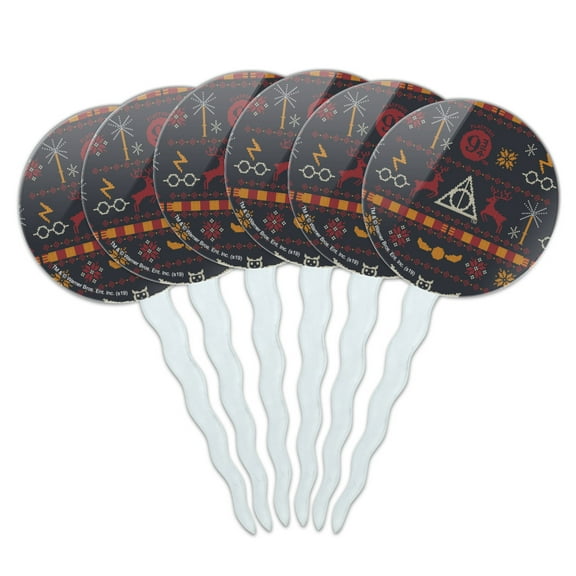 Harry Potter Sweater Pattern Cupcake Picks Toppers Decoration Set of 6