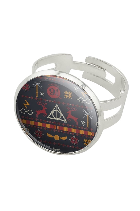 Harry Potter Sweater Pattern Silver Plated Adjustable Novelty Ring