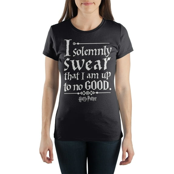 Harry Potter The Marauder's Map Phrase I Solemnly Swear That I Am Up To No Good Juniors Black Tee T-Shirt Shirt-Medium