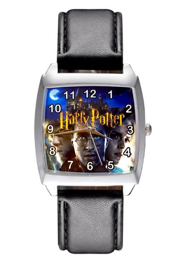 Harry Potter Themed Square Face Quartz Black Leather Band Wrist Watch